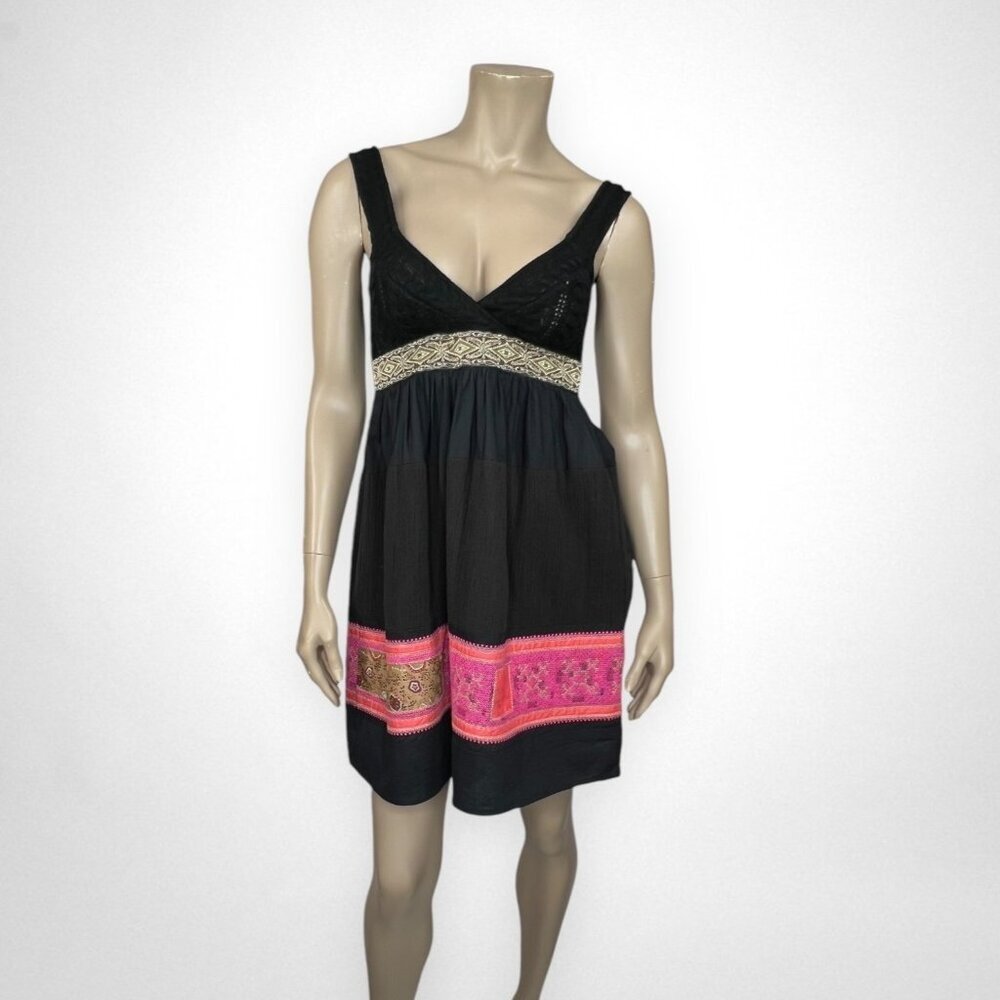 FREE PEOPLE Small‎ Embroidered Black Sleeveless Dress Boho
